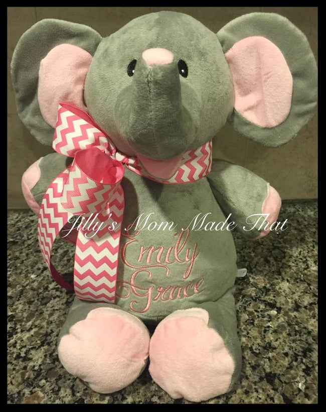 Grey Elephant w/ Pink Ears & Feet Stuffed Animal