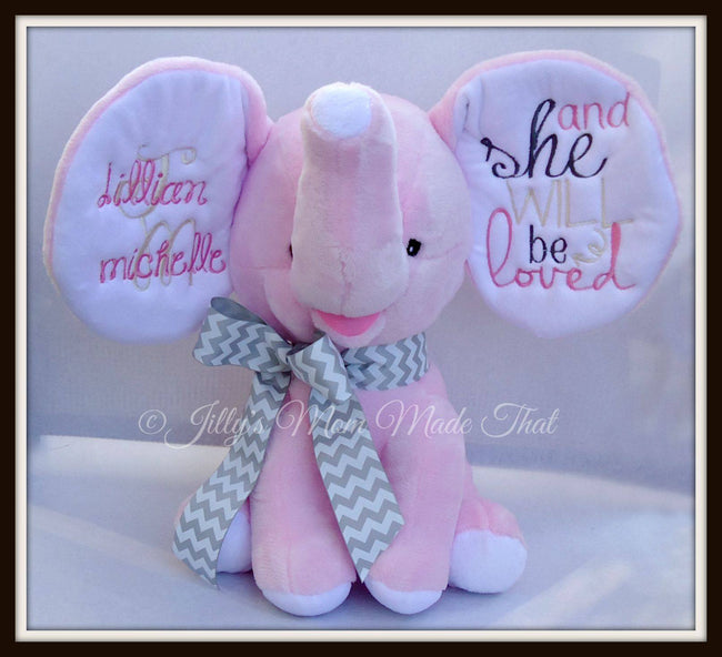 Pink Stuffed Dumbo Elephant - ...and She Will be Loved