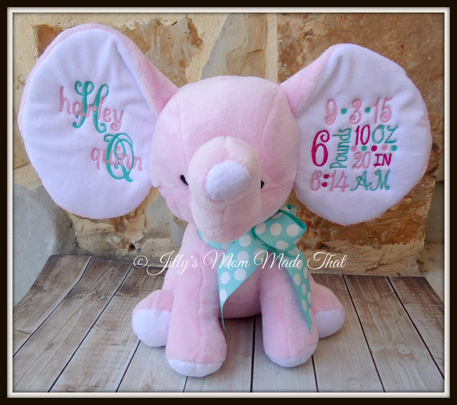 Pink Stuffed Dumbo Elephant - Pink/Hot Pink/Teal