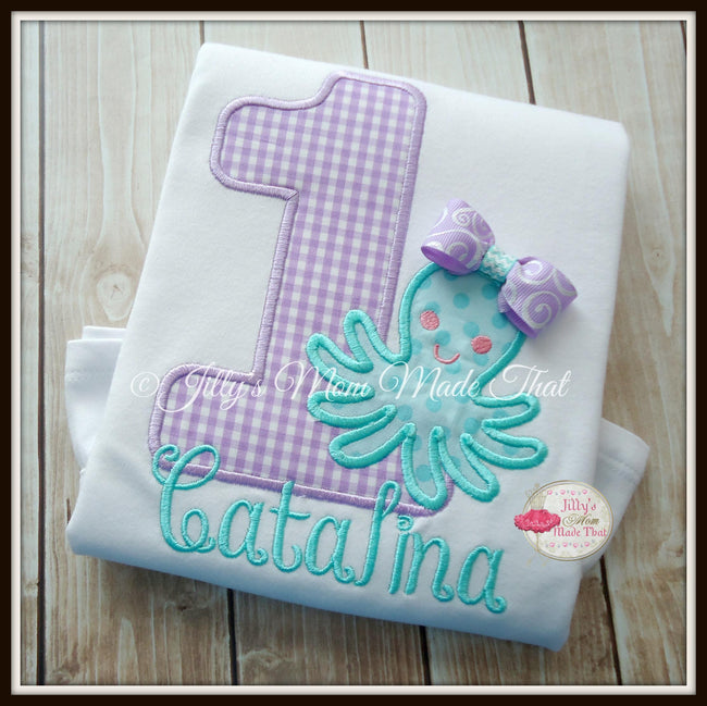 Octopus Birthday Shirt - Aqua & Lavender