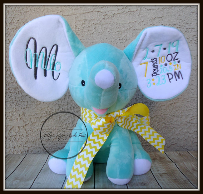 Mint Stuffed Dumbo Elephant - Yellow/Mint/Pewter