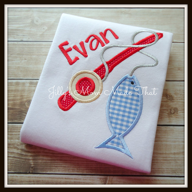Fishing Pole and Fish Shirt - Red & Light Blue