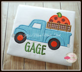 Classic Teal Truck with Pumpkin Shirt