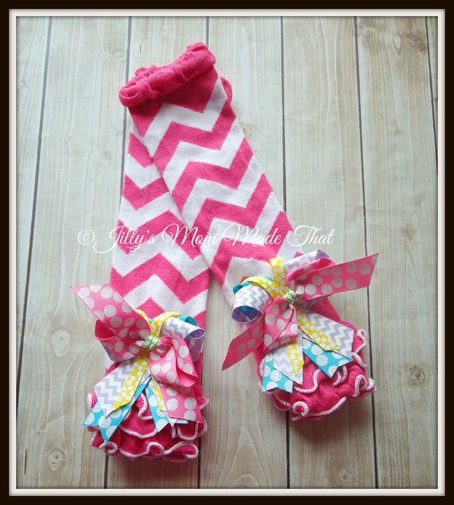 Pink & White Birthday Chevron Ruffled Warmers