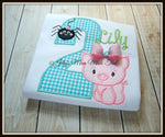 Pig & Spider Web Birthday Shirt with Teal & Green