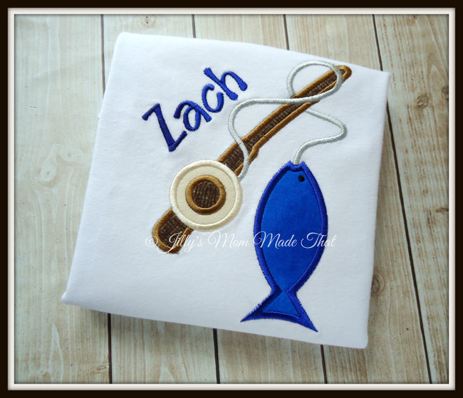 Fishing Pole and Fish Shirt - Brown & Royal Blue