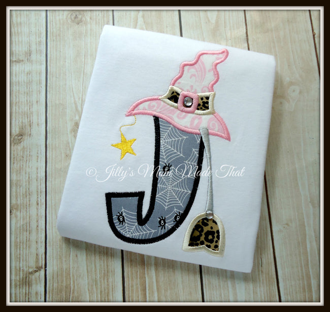 Witch Hat and Broomstick Initial Shirt