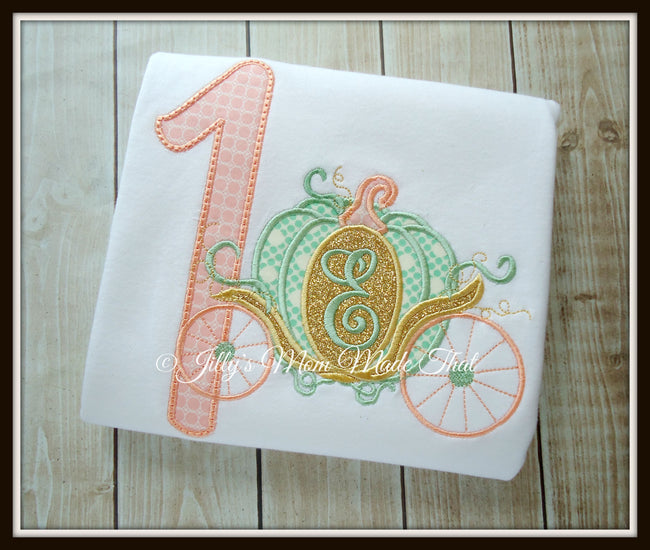 Princess Pumpkin Carriage Birthday Shirt - Mint/Coral