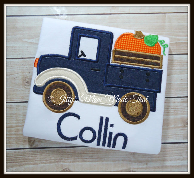 Classic Denim Blue Truck with Pumpkin Shirt