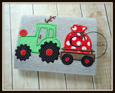 Green Reindeer Tractor with Santa's Sack on Grey Shirt
