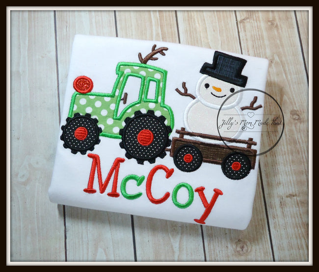 Green Reindeer Tractor with Snowman Shirt