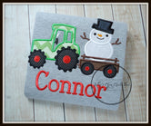 Green Tractor with Snowman on Grey Shirt