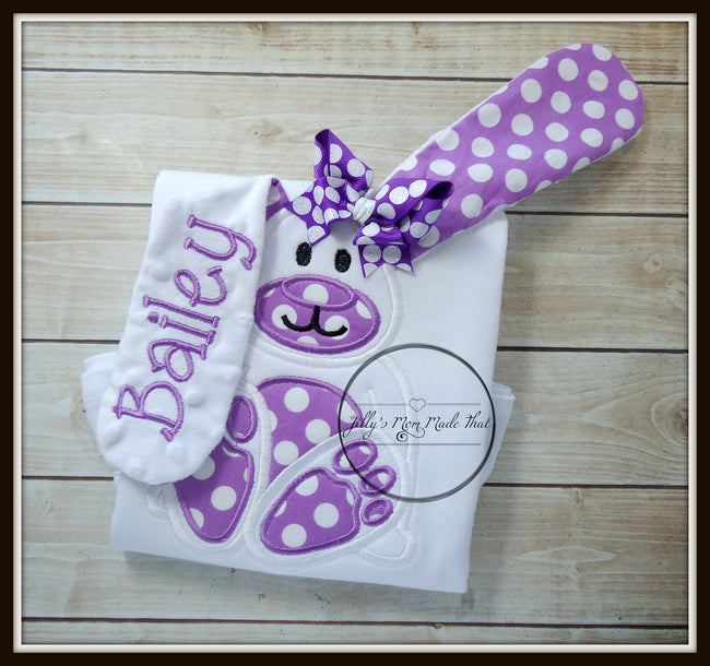 Floppy Ear 3D Bunny Shirt - White & Purple