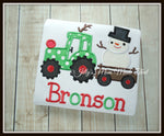 Green Reindeer Tractor with Snowman Shirt